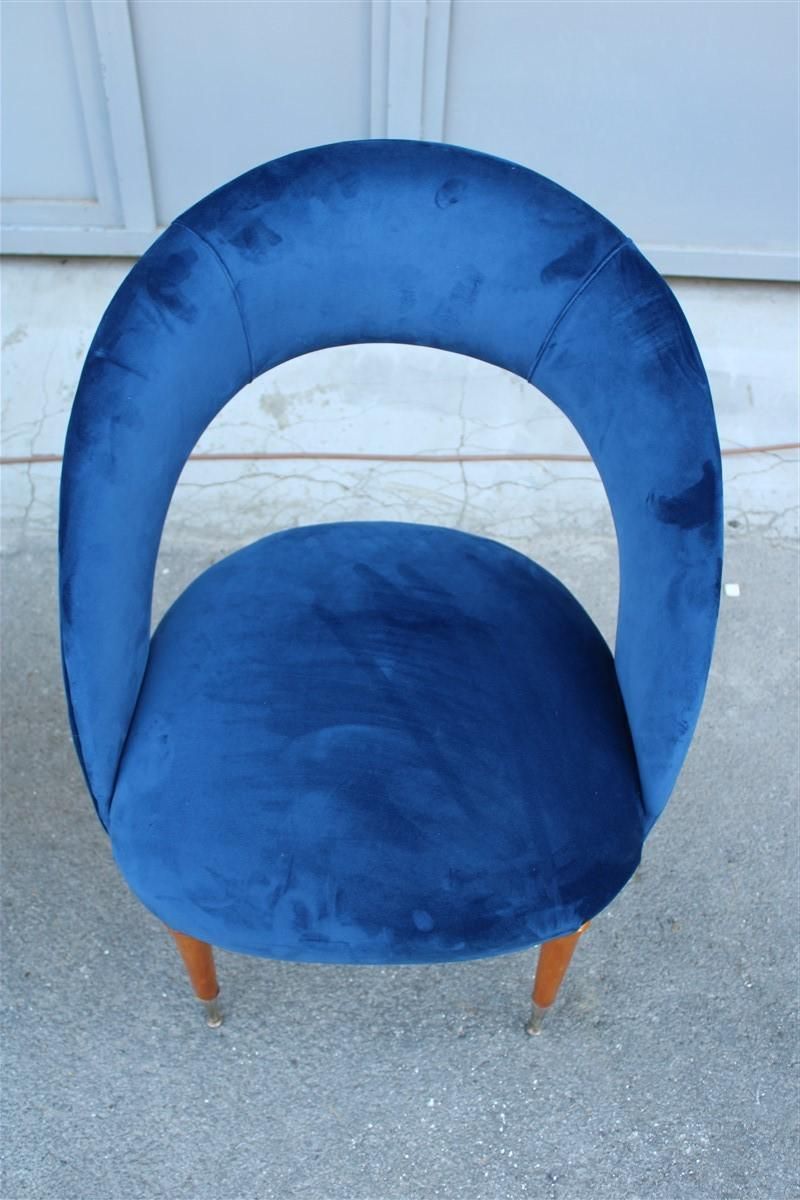 Pair Of Midcentury Cobalt Blue Brass Round Bedroom Chairs Maple Wood photo buy