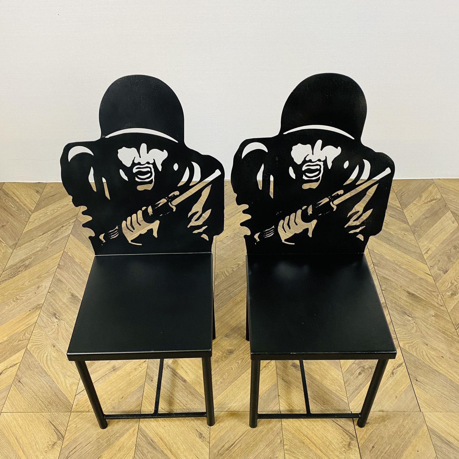 photo for sale Vintage British Military 'Figure 11' Metal Field Target Chairs, Set Of 2