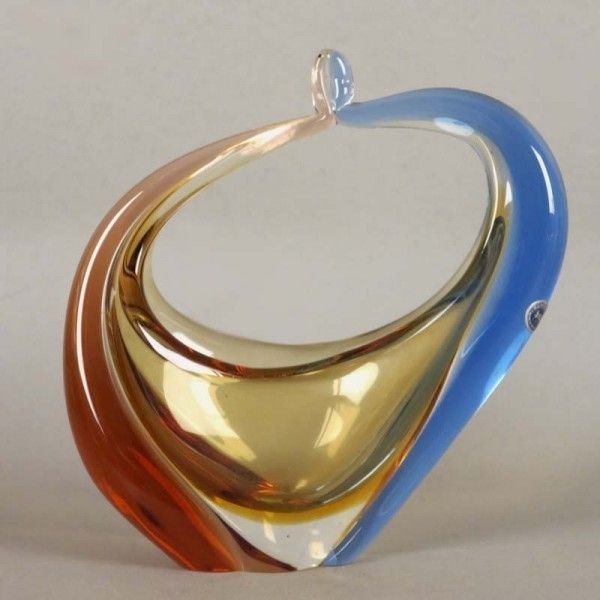 Bowl De Cristal Bohemia De Hana Machovska Para Mstisov Glassworks. 1950 1959