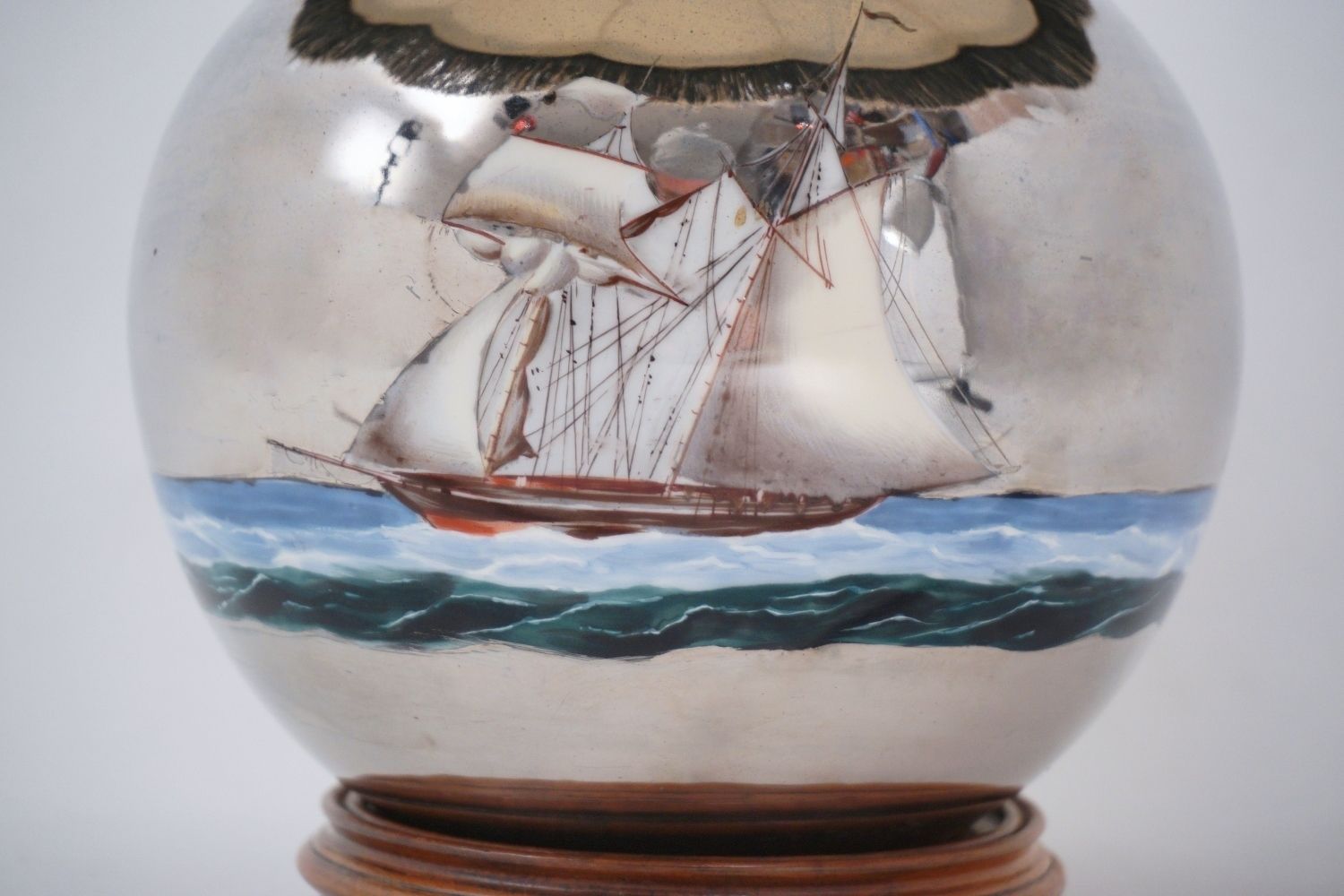 Mercury Glass Antique Table Lamp, Galleon & Ship, Handblown, 1920`s Ca, English, Rewired photo buy