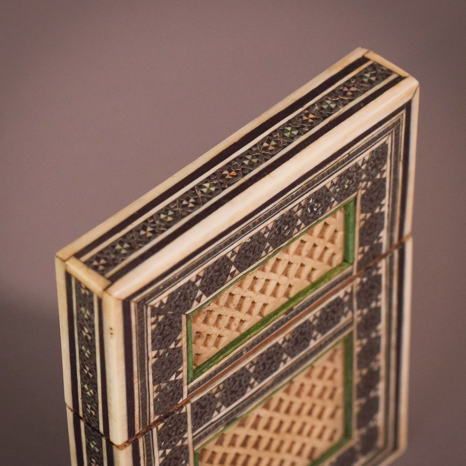 Pair Of 19c Anglo Indian Sadeli Mosaic Greeting Card Cases photo for sale
