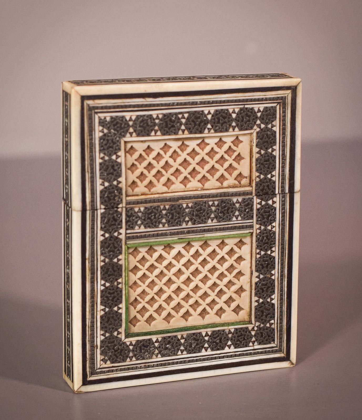 Pair Of 19c Anglo Indian Sadeli Mosaic Greeting Card Cases photo Home Decor