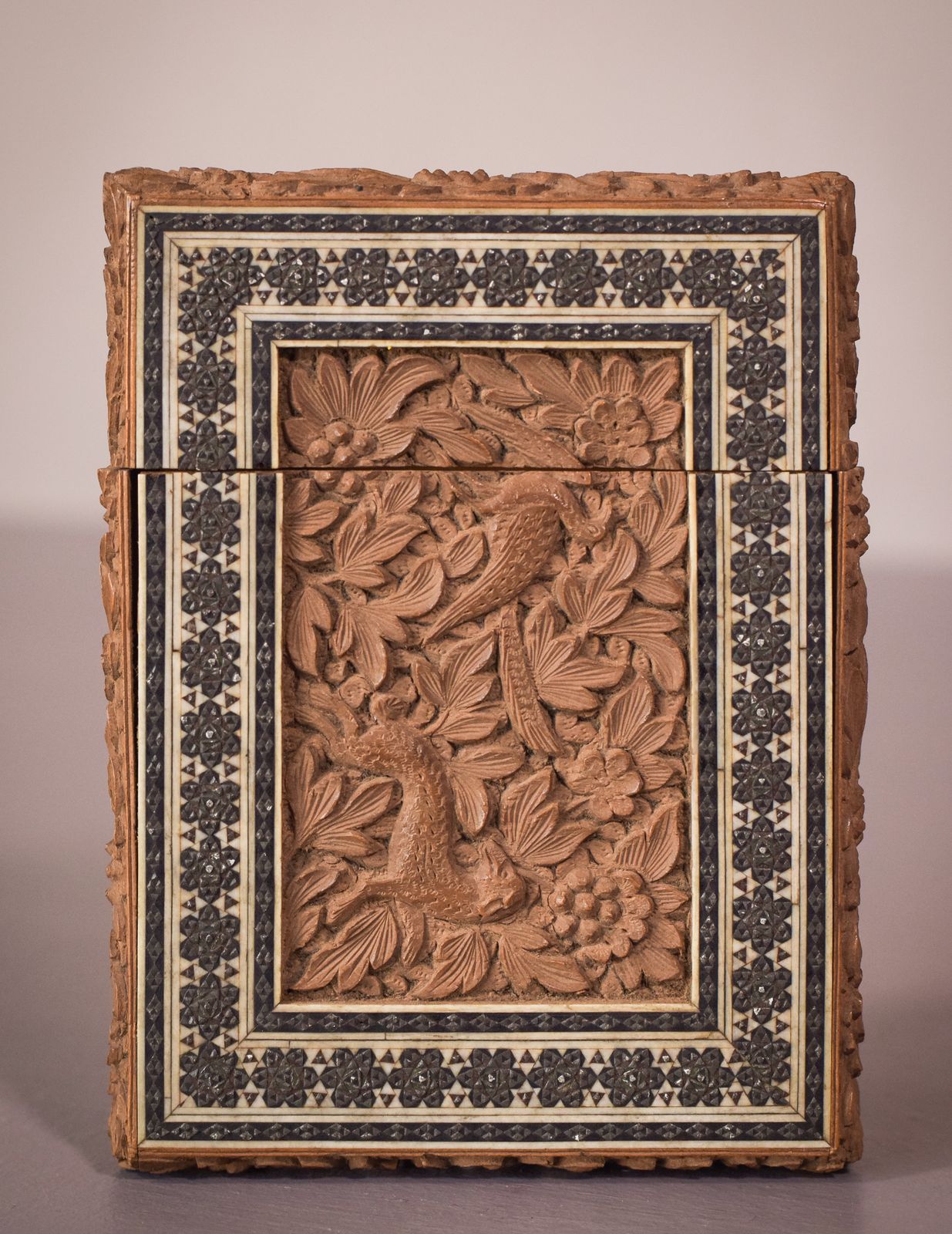 Pair Of 19c Anglo Indian Sadeli Mosaic Greeting Card Cases photo vinterior