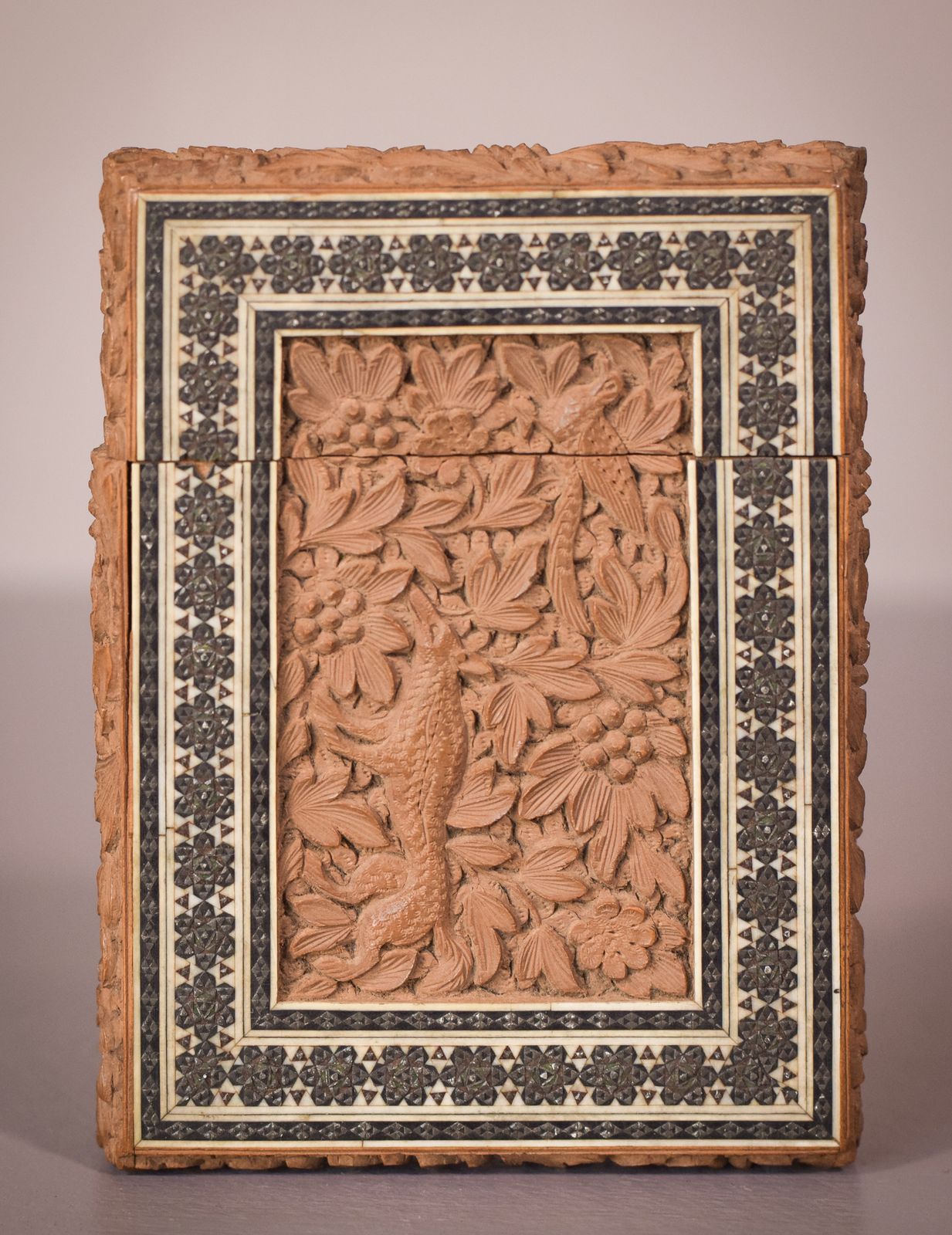 photo for sale Pair Of 19c Anglo Indian Sadeli Mosaic Greeting Card Cases