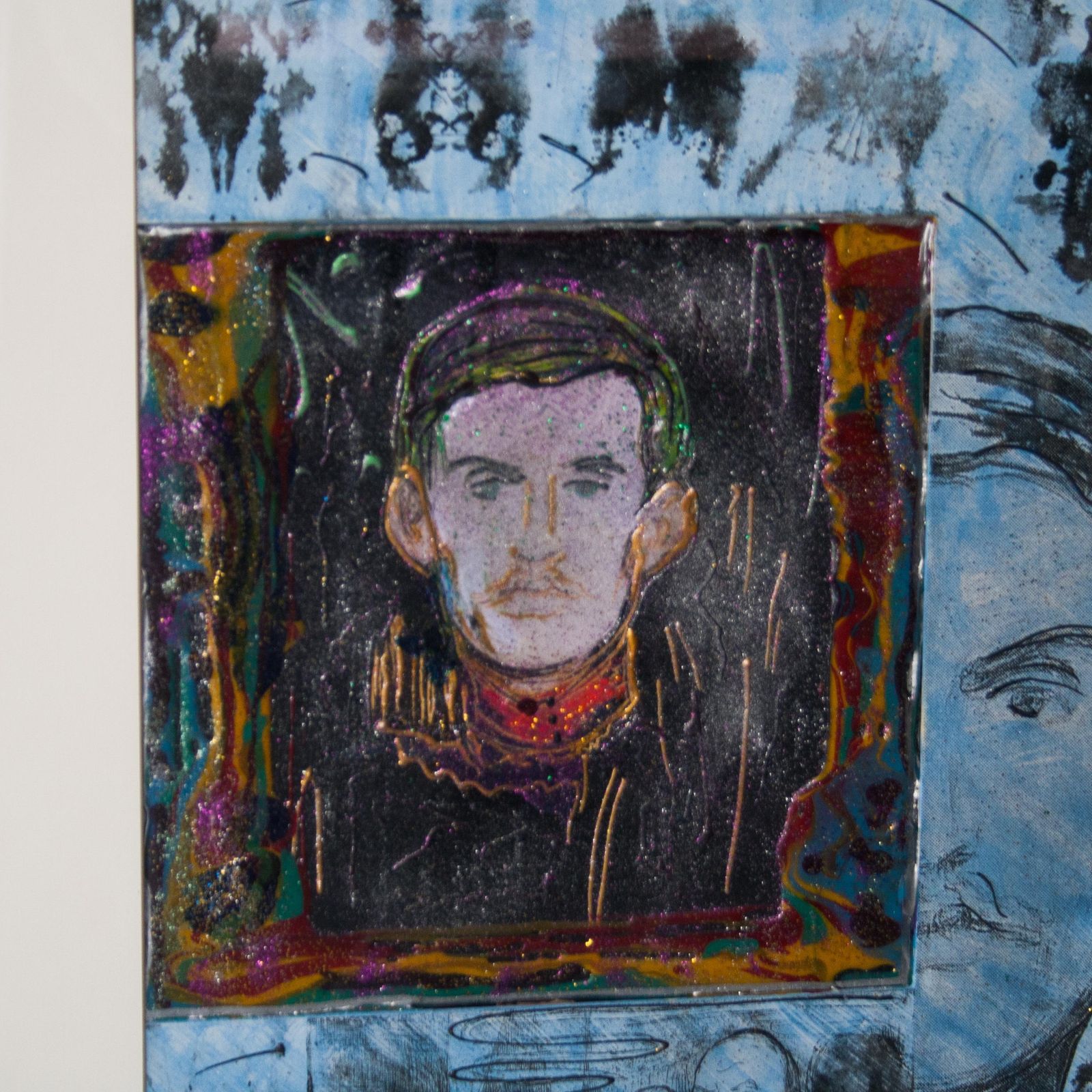 Postmodern Pietro Psaier Acrylic Glitter Painting On Wood, Italy, 1980 photo for sale