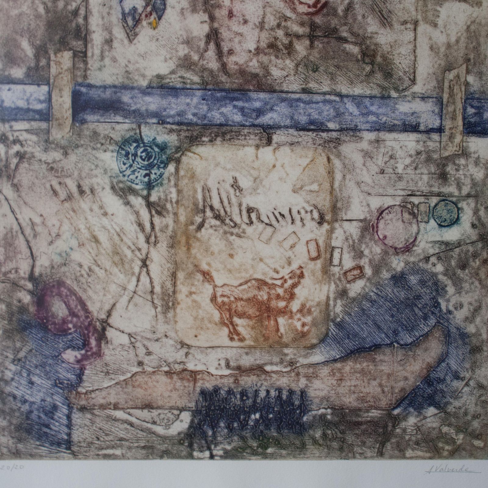 Midcentury Alberto Valverde Travieso Engraving On Paper Painting, Spain, 1960 photo 553.0