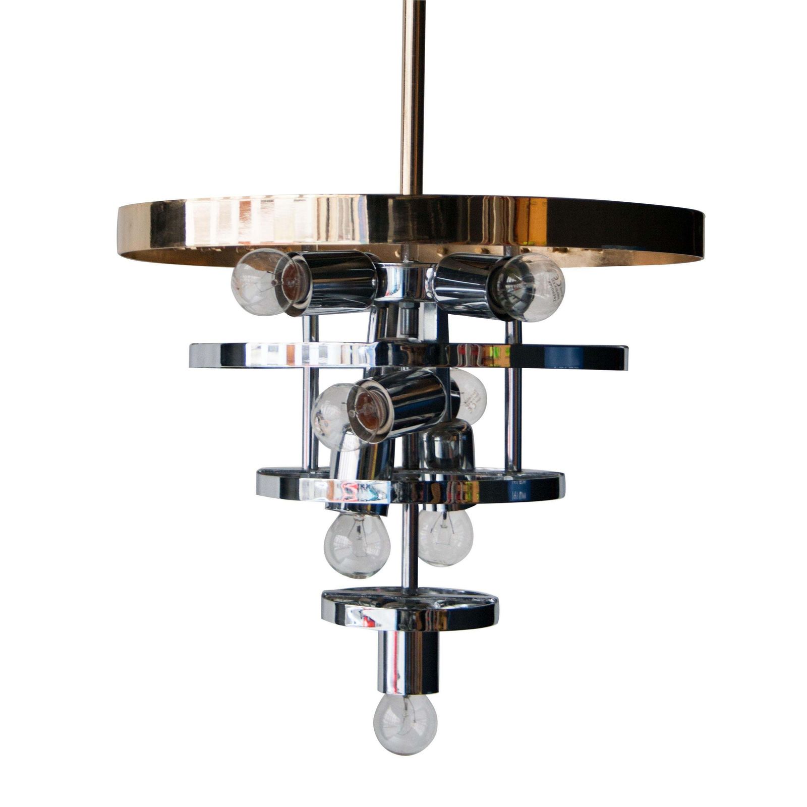 Mid Century Modern Glass And Brass Chandelier Lamp, Italy, 1970 photo vinterior