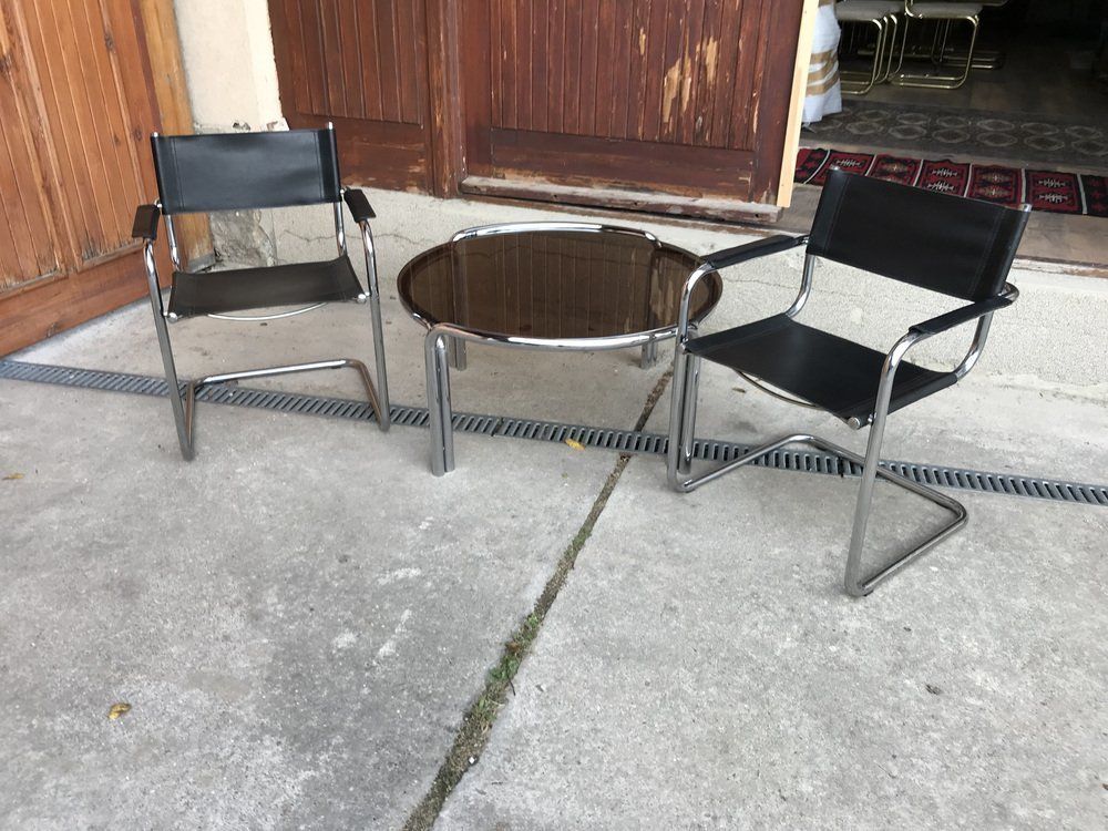 Mid Century Chrome Tubular Coffee Table With Chairs, 1960s, Set Of 3 photo Furniture