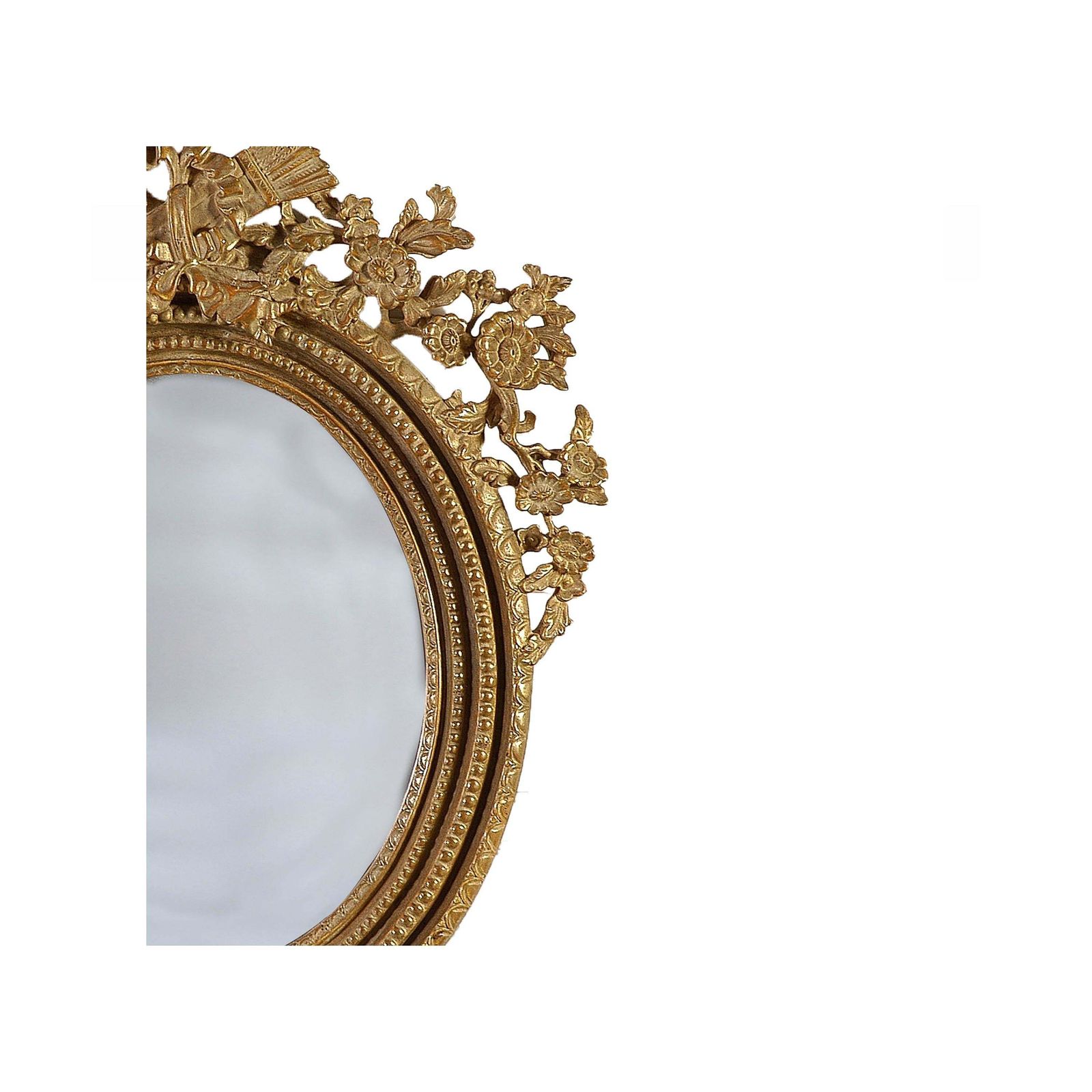 Neoclassical Regency Style Round Gold Foil Hand Carved Wooden Mirror, 1970 photo Home Decor