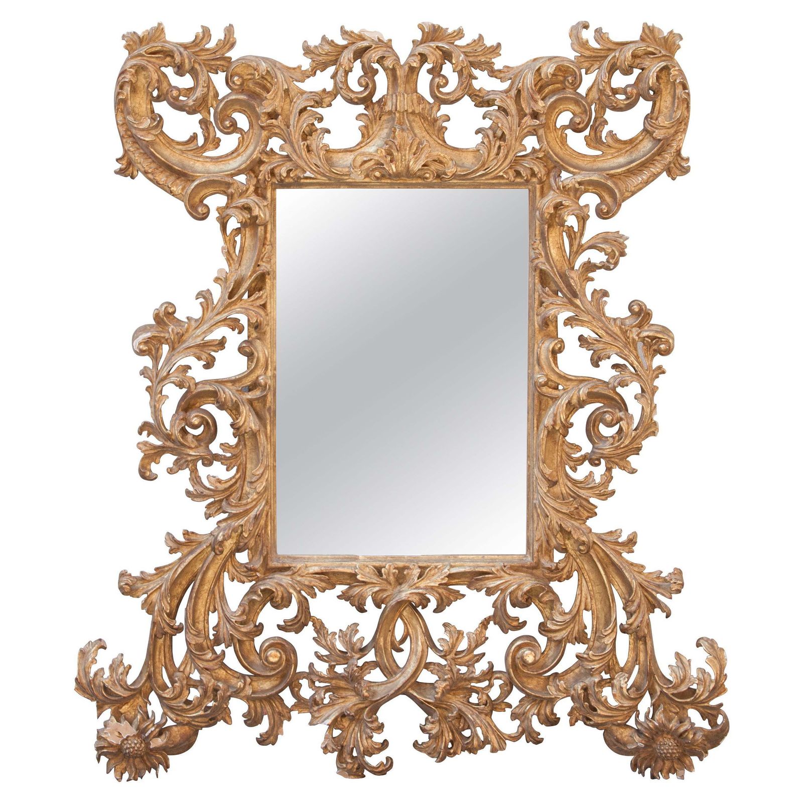 Chippendale Rectangular Handcrafted Gold Foil Wood Mirror Spain, 1970