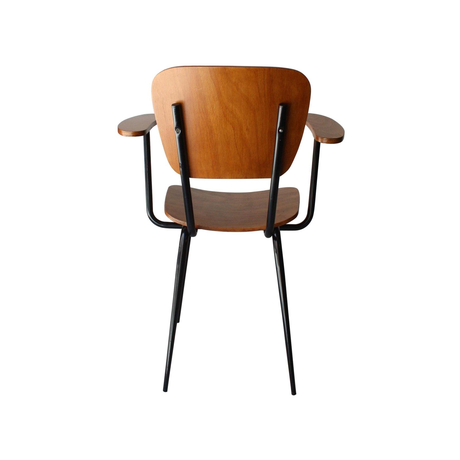 Mid Century Modern Black Iron Teak Pair Of Armchairs, France, 1950 photo 839.0