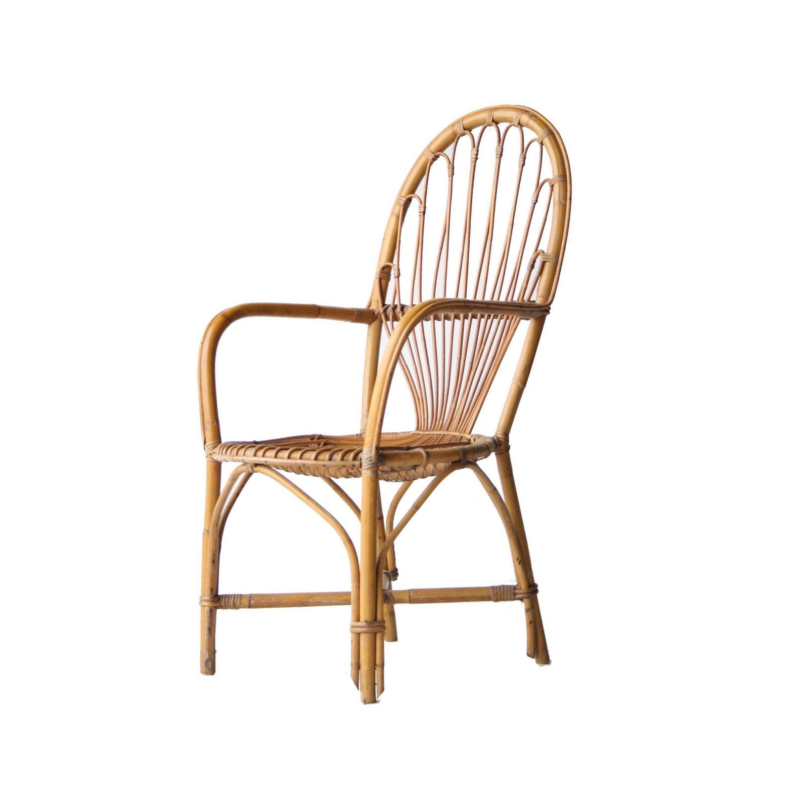 Midcentury Bamboo Wicker Pair Of Armchairs, France, 1970 photo for sale