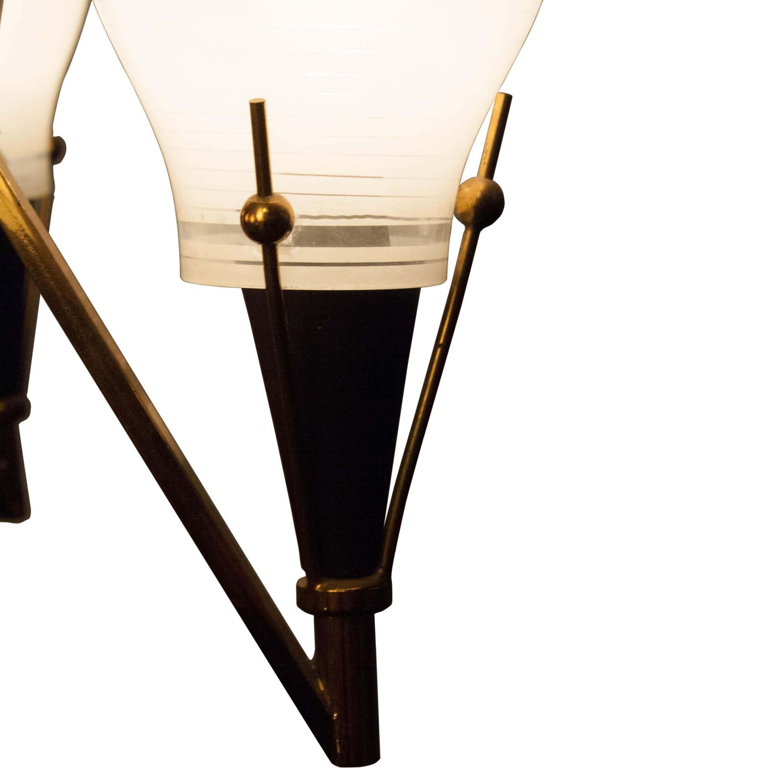Mid Century Modern Circular Gold White Brass Glass Ceiling Lamp Italy, 1950 photo buy