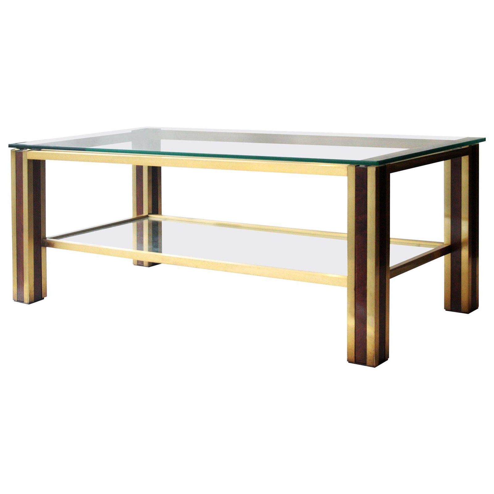 Mid Century Modern Table With Brass And Wood Structure, France, 1970