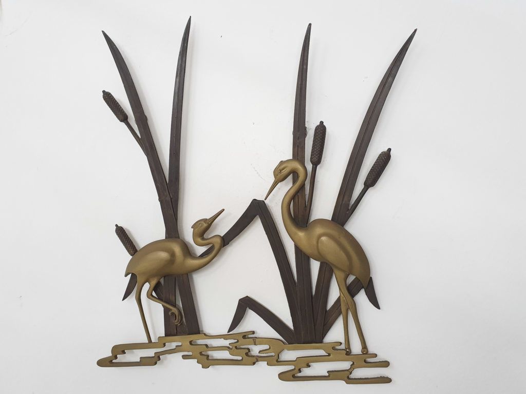 Mid Century Messing Wandsculptuur Met Vogels, Jaren 1970