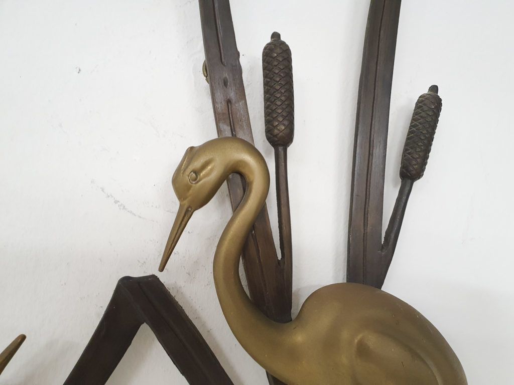 Art Mid Century Brass Wall Sculpture With Birds, 1970's photo