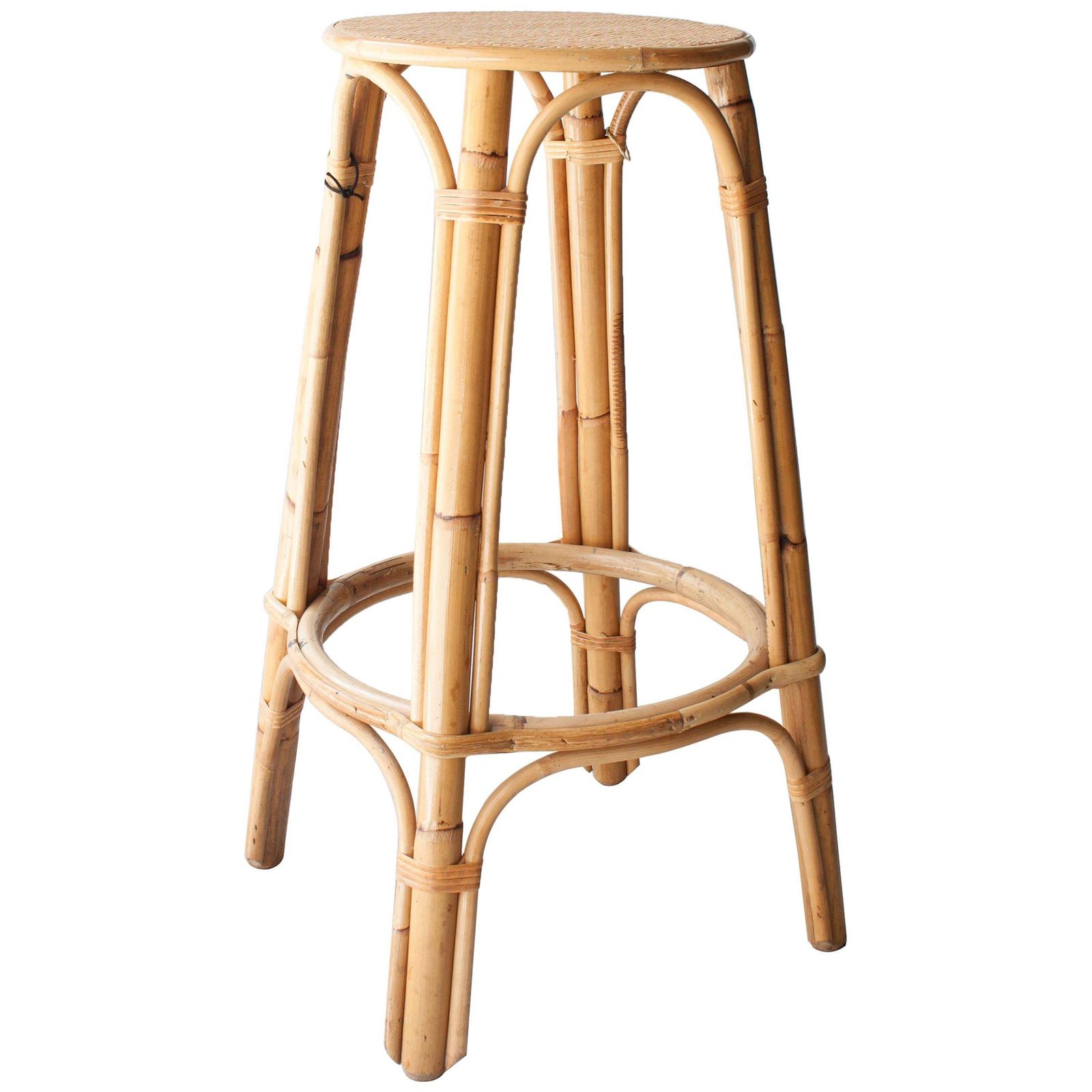 Mid Century Modern Bamboo Natural Fiber Stool, France, 1970