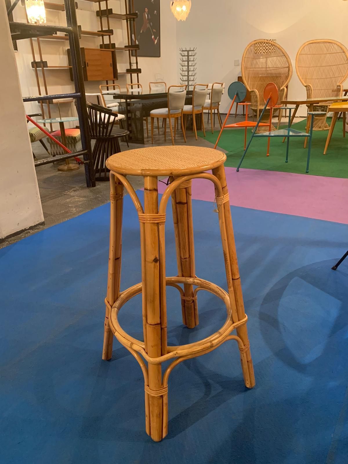 Mid Century Modern Bamboo Natural Fiber Stool, France, 1970 photo vinterior