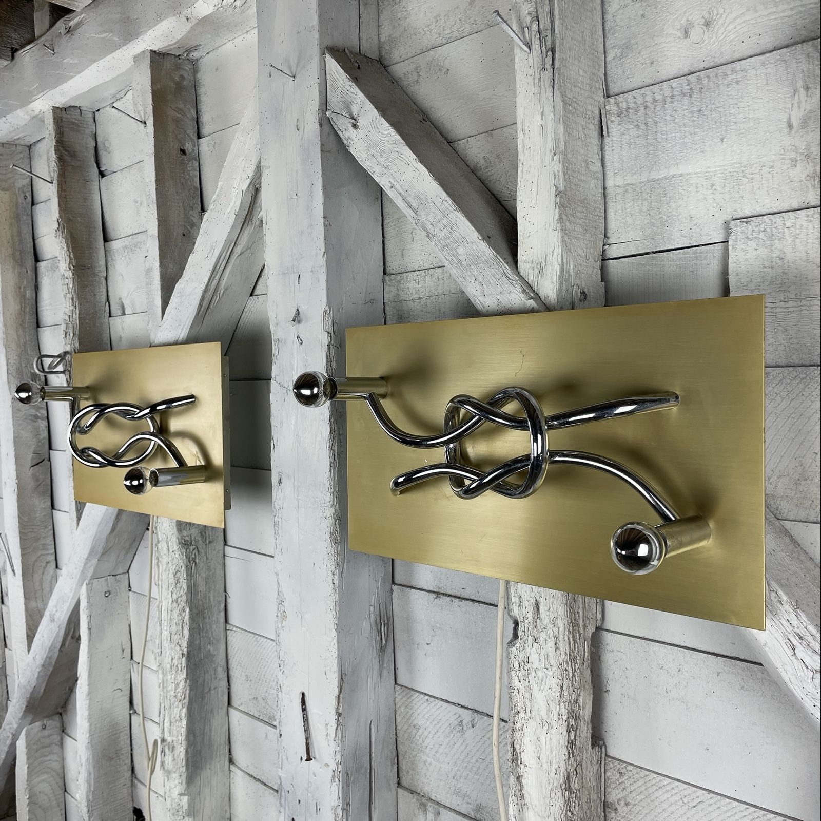 A Pair Of 1970s Italian 'Reef Knot' Wall Light Panels / Sconces Designed By Giacomo Benevelli For Missaglia photo buy