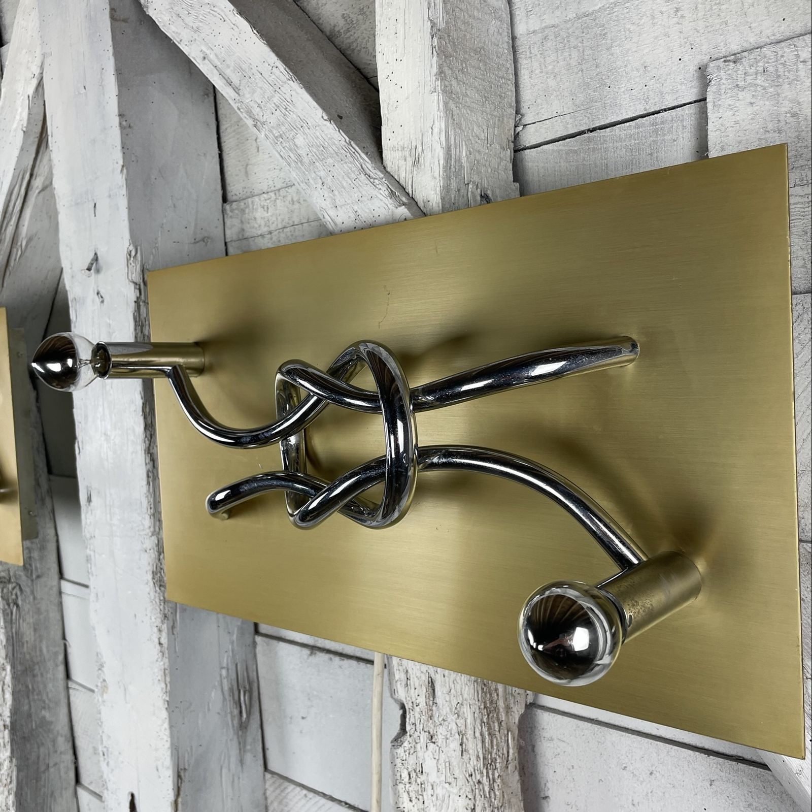 A Pair Of 1970s Italian 'Reef Knot' Wall Light Panels / Sconces Designed By Giacomo Benevelli For Missaglia photo vintage