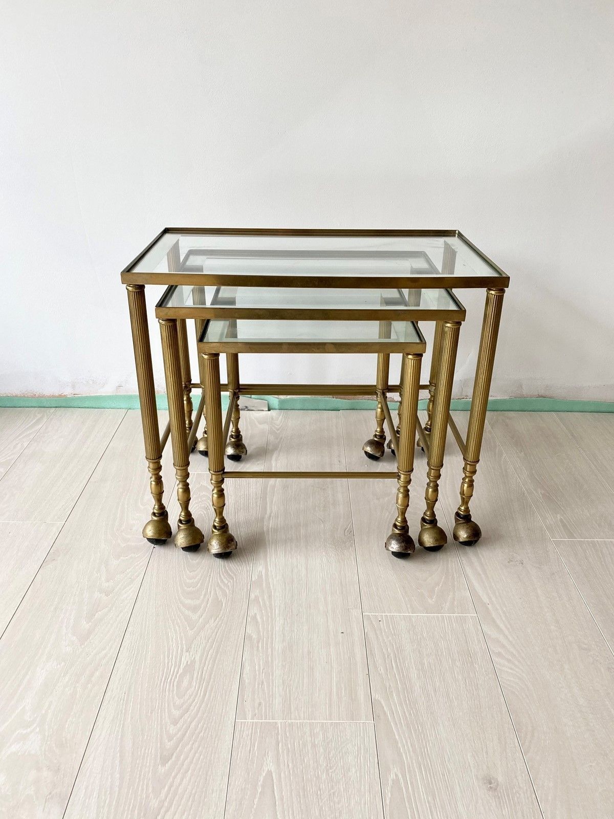 Nest Of Vintage French Brass Tables photo furniture
