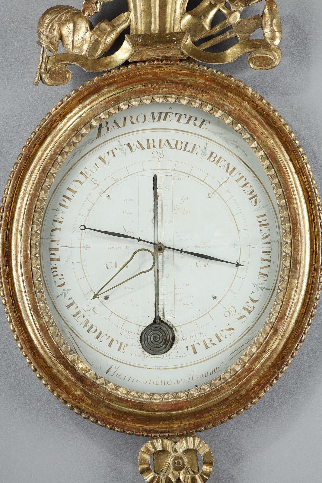 Barometer Thermometer In Gilt Wood, Louis XVI Period photo for sale