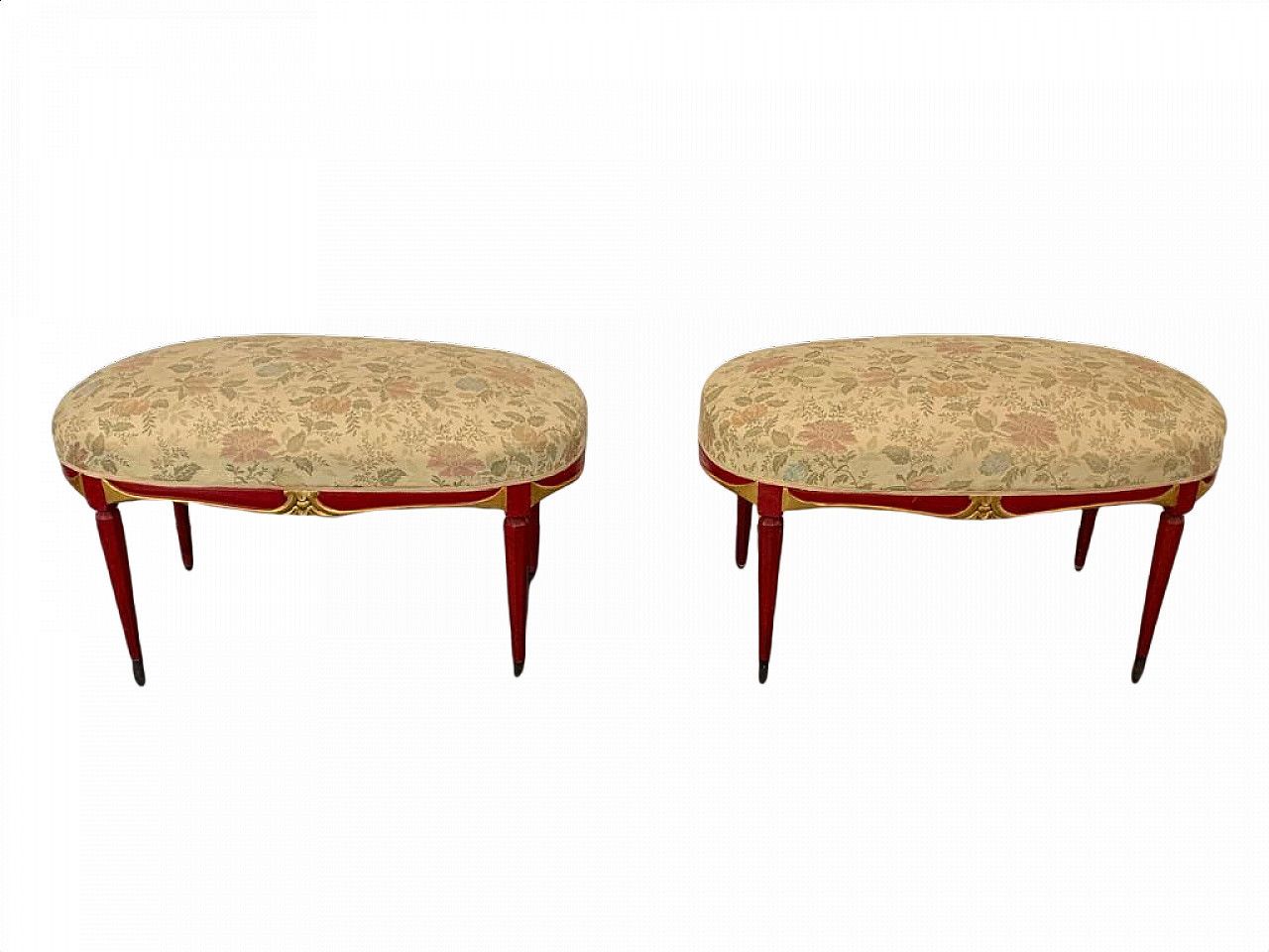 Cardinal Red Lacquered Art Deco Style Pouf With Gold Details, 1930s Previous