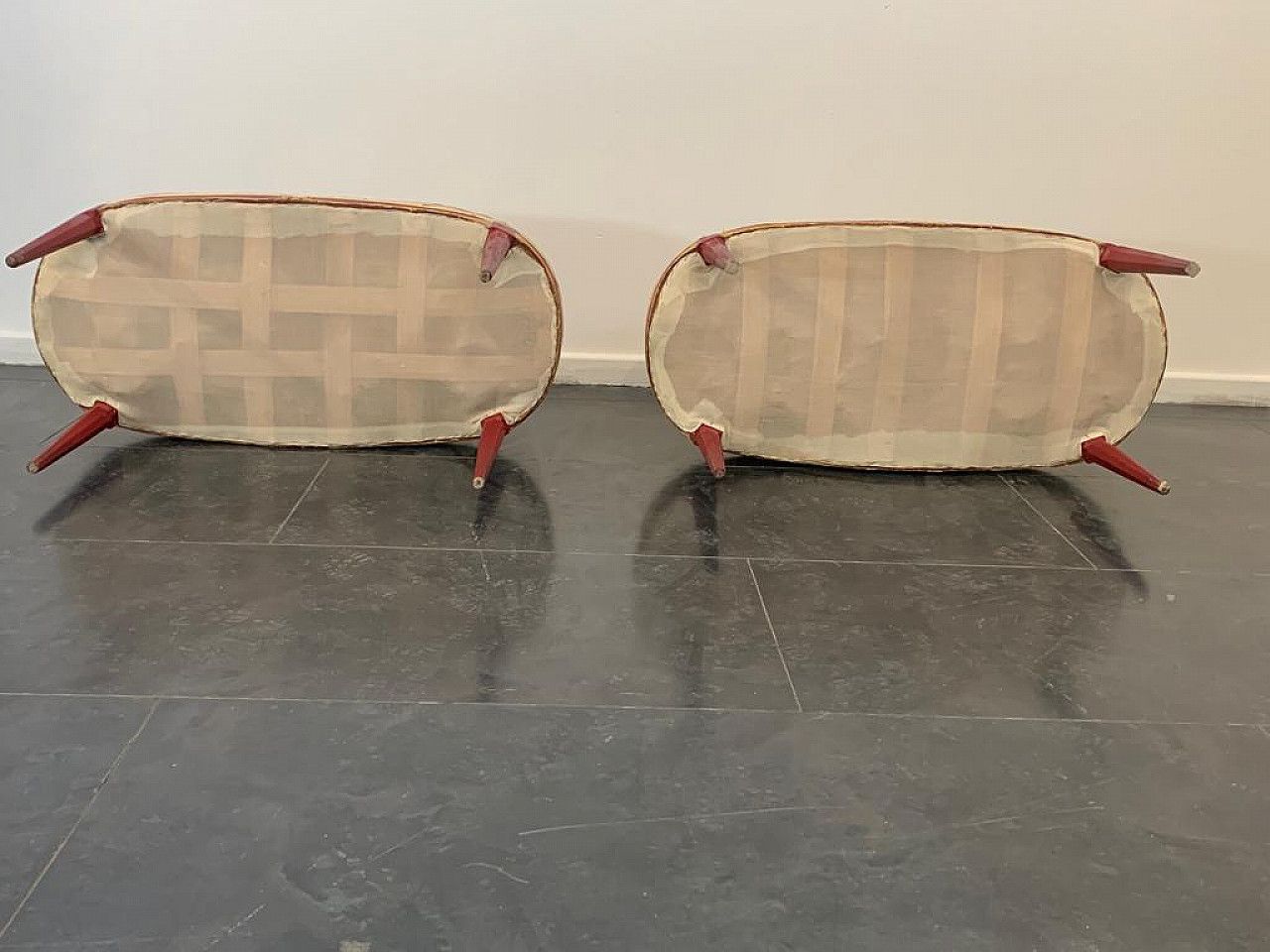 photo for sale Cardinal Red Lacquered Art Deco Style Pouf With Gold Details, 1930s Previous