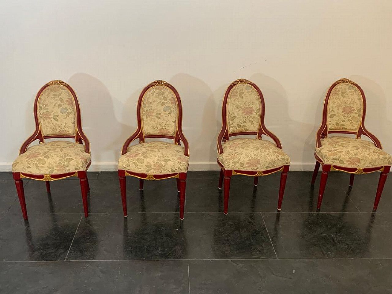 4 Lacquered Art Deco Tea Chairs With Gold Leaf Details, 1930s photo for sale