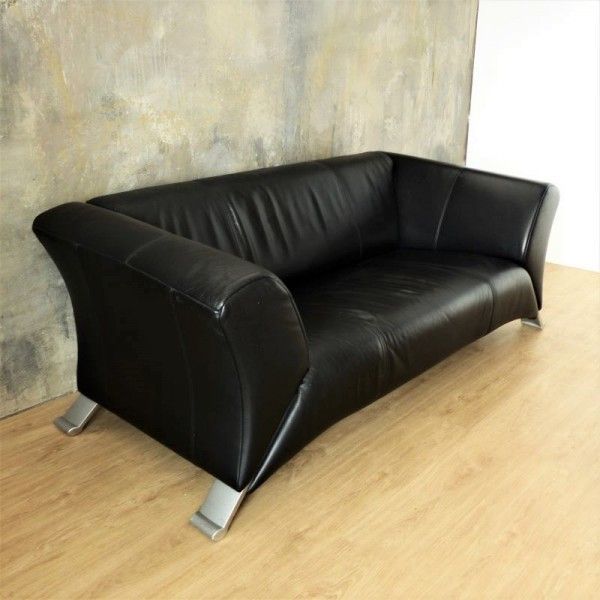 Black Two Seater Leather Sofa By Rolf Benz photo for sale