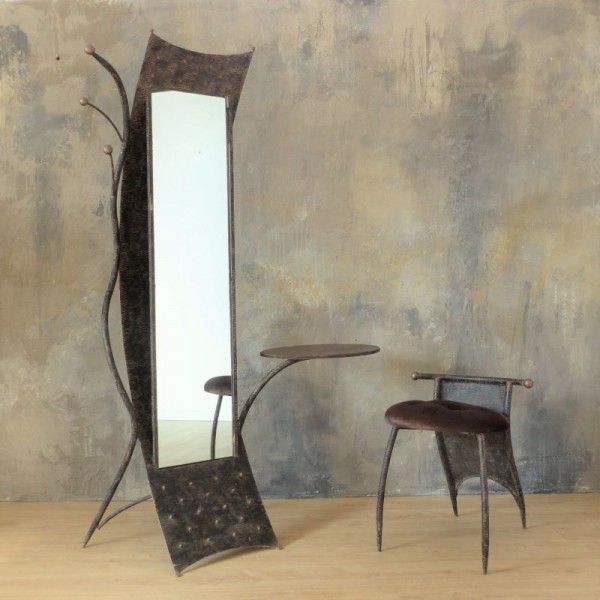 Brutalist Metal Coat Rack With Side Chair 1950   1960 photo for sale