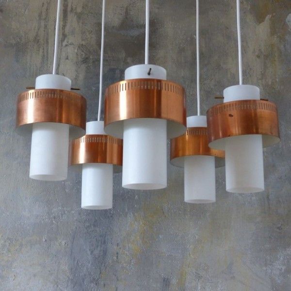 Scandinavian Ceiling Lamp Made Of Copper And Opal Glass. 1950   1960 photo furniture