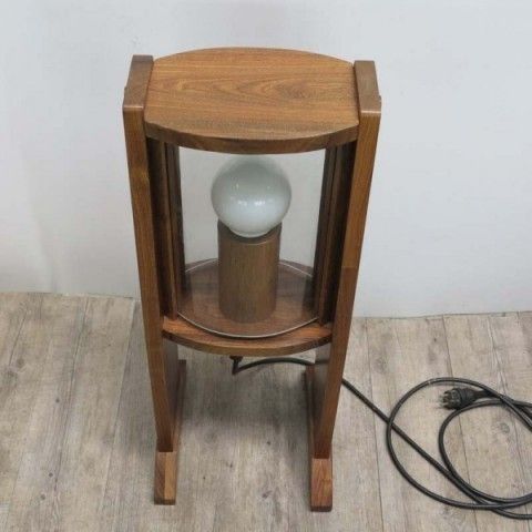 Vintage Wooden Floor Lamp With Vaulted Glass Panes. 1950   1960