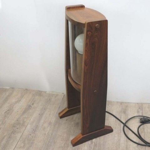 photo vinterior Vintage Wooden Floor Lamp With Vaulted Glass Panes. 1950   1960