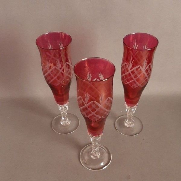 Vintage. Set Of Three Polished Crystal Champagne Glasses. 1960   1970 photo furniture