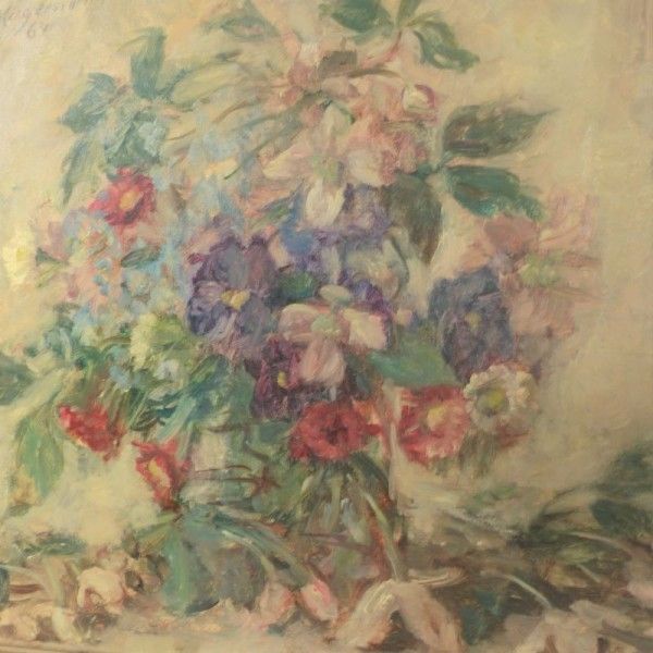 Oil Painting With Floral Motif By Oskar H. Hagemann. 1964 photo furniture