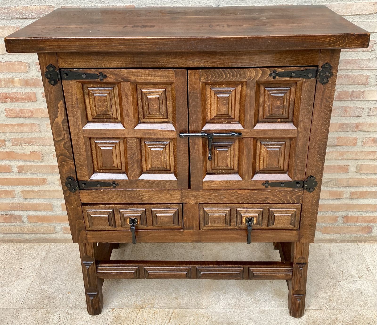 19th Catalan Spanish Baroque Carved Walnut Tuscan Two Drawers Chest Of Drawers photo Furniture