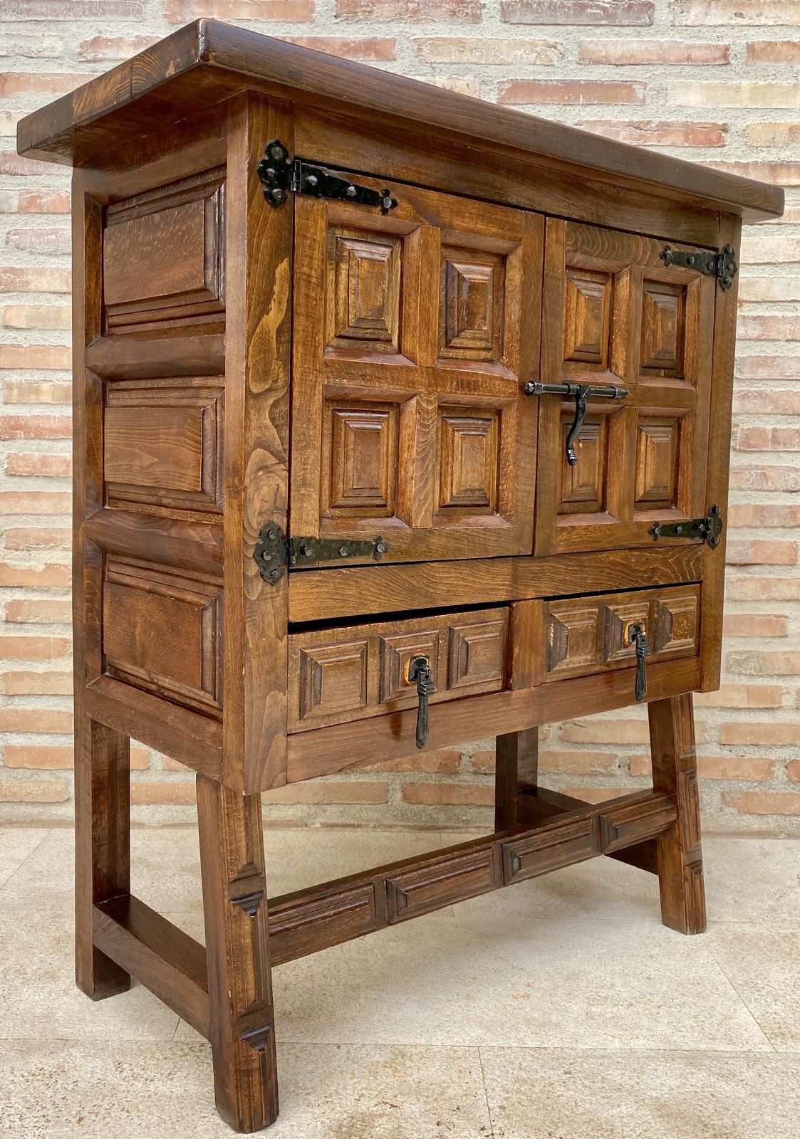 19th Catalan Spanish Baroque Carved Walnut Tuscan Two Drawers Chest Of Drawers photo vinterior