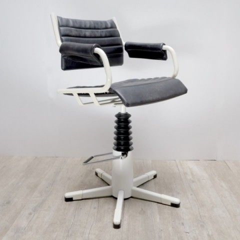 Vintage Hair Salon Leather Armchair With Pump Mechanism. 1970   1975 photo for sale