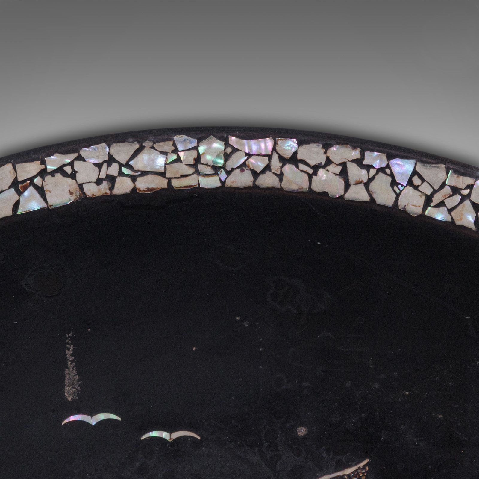 Antique Japanned Plate, English, Mother Of Pearl, Wall Charger, 1880 photo for sale