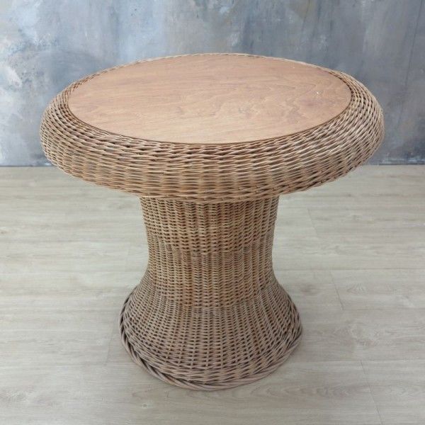 Vintage Rattan Table With Integrated Wooden Top. 1970   1975 photo furniture