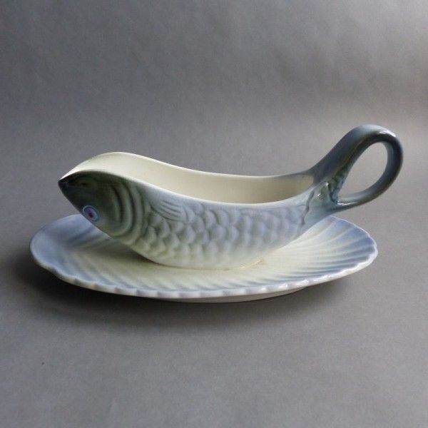 Art Nouveau Ceramic Sauce Boat In The Shape Of A Fish. 1900   1920 photo Home Decor