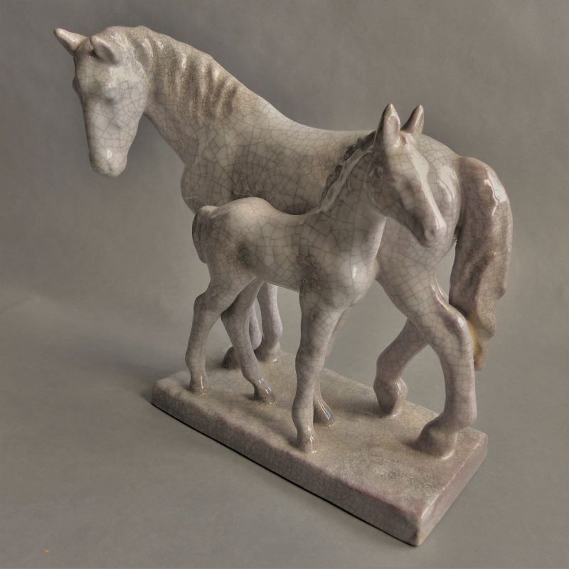 Ceramic Horse Group By A. Wagner For The Karlsruher Majolika. 1963 photo buy