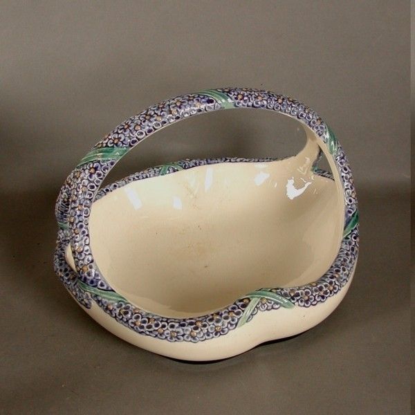 Majolika Karlsruhe. Pottery Basket With Handle. Heinze Art Noue photo 189.0