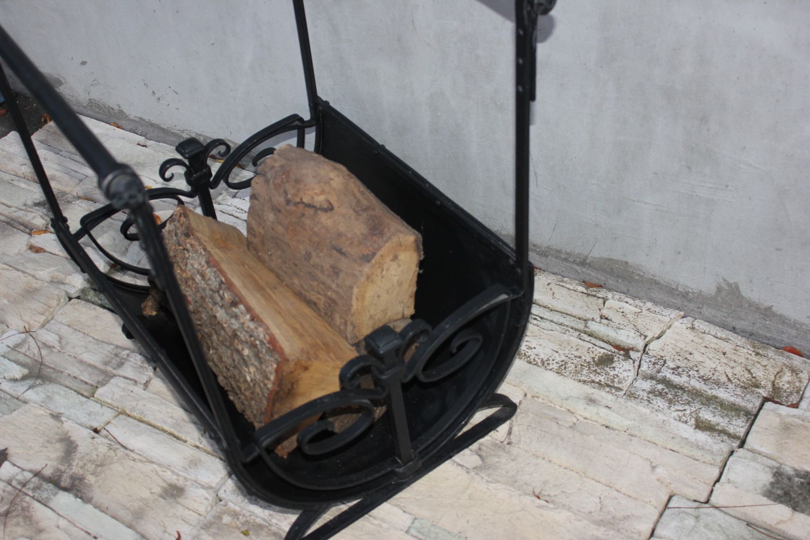 596.0 Fireplace Wood  Rack Indoor Black Wrought Iron Fire Wood Holder Winter Forest House photo