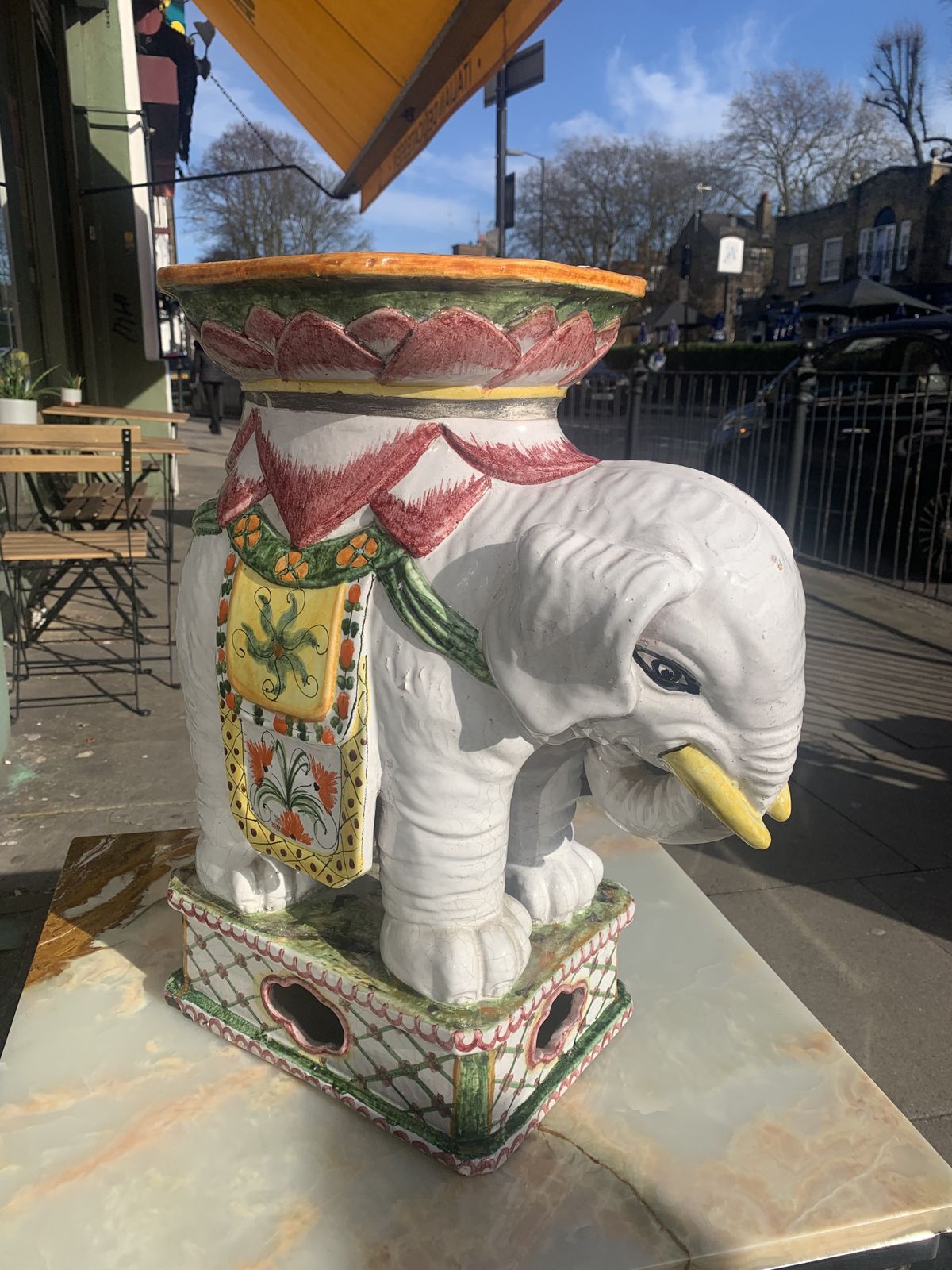 Majolica Elephant Footstool Or Plant Holder
