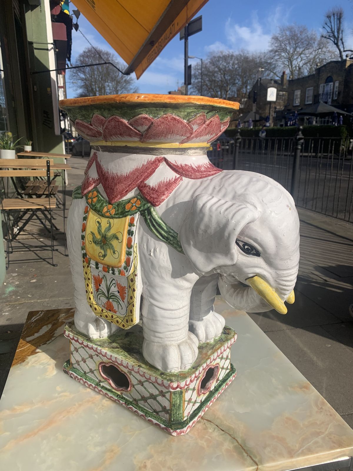 Majolica Elephant Footstool Or Plant Holder photo furniture
