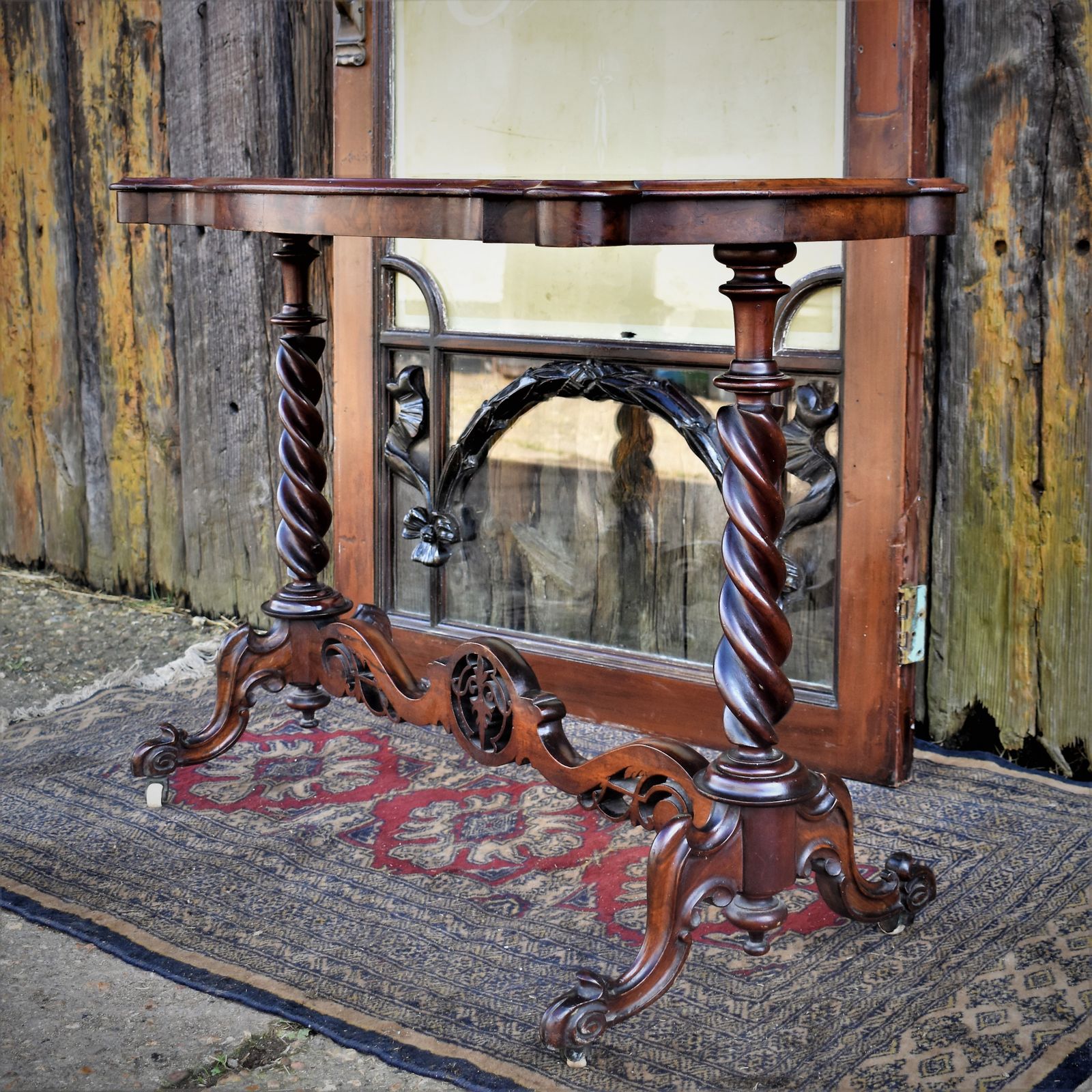 Antique Victorian Walnut Barley Twist Stretcher Lamp Table Side Sofa Console