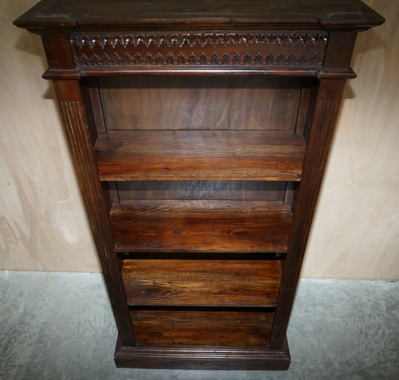 X3 Jacobean Revival Vintage Open Carved Library Bookcases With Nice Detailing photo vintage