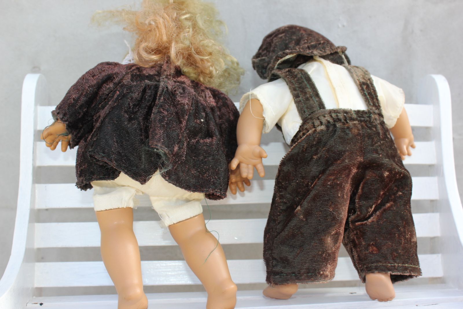 Pair Of Vintage Pande Dolls With Character Faces Vinyl And Fabric Spanish Dolly Boy & Girl photo Home Decor